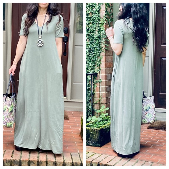 ✨FAVORITE✨V NECK LOOSE FIT SIDE POCKETS MAXI DRESS - Picture 6 of 13